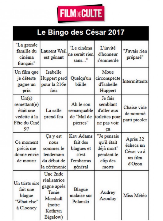 CESAR 2017: jouez au Bingo des César avec FilmDeCulte !